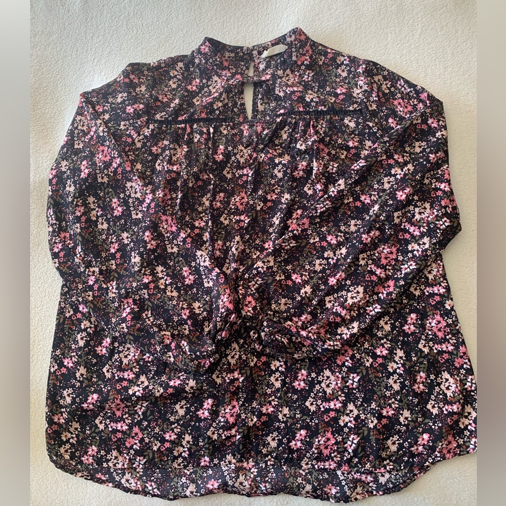 Sophie Rue Women's Black Pink Floral Long Sleeve High Neck Blouse L